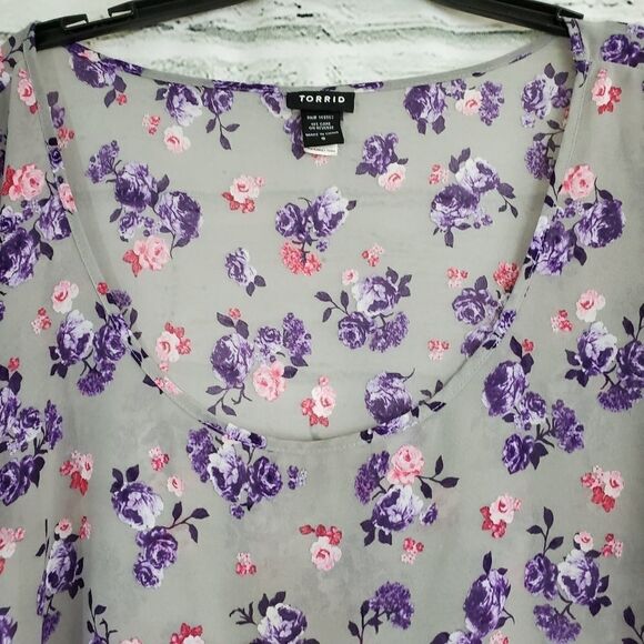 Torrid gray floral Semisheer blouse short sleeved - Picture 6 of 11
